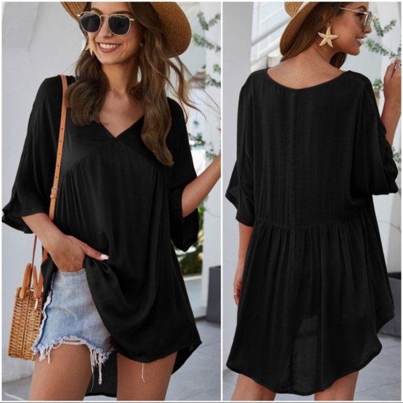 LAST ONE! TOP YOUR DAY OFF TUNIC DRESS-BLACK - Picture 2 of 2